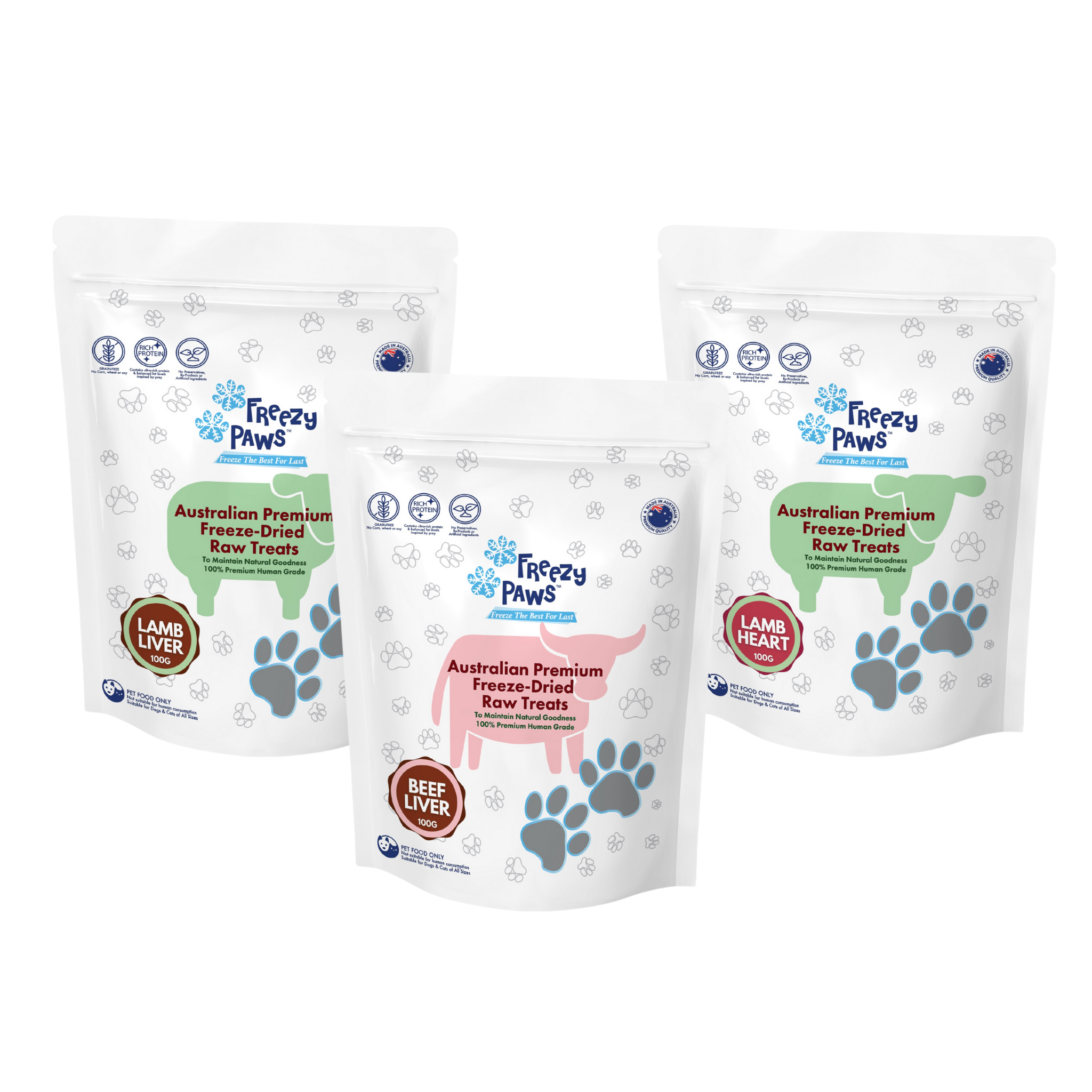 High Protein Combo - Superpremium Freeze-Dried Raw Treats 3 x 100g (Beef Liver, Lamb Liver & Lamb Heart)