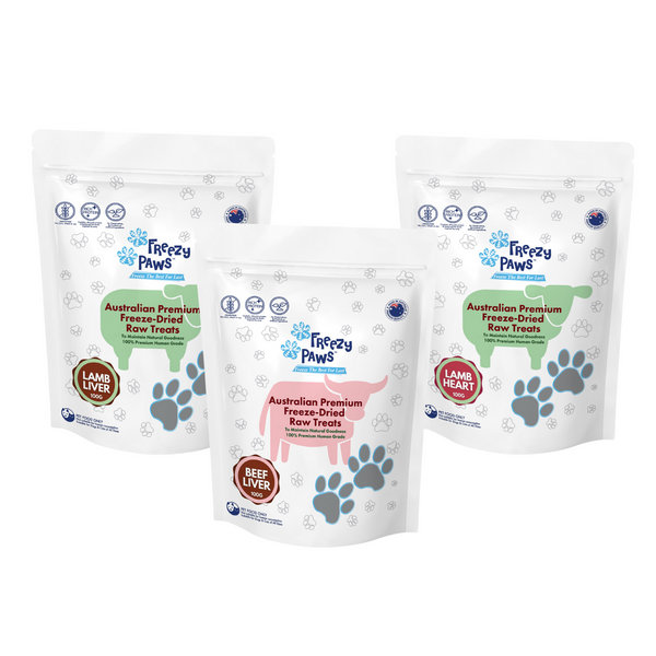 High Protein Combo - Superpremium Freeze-Dried Raw Treats 3 x 100g (Beef Liver, Lamb Liver & Lamb Heart)