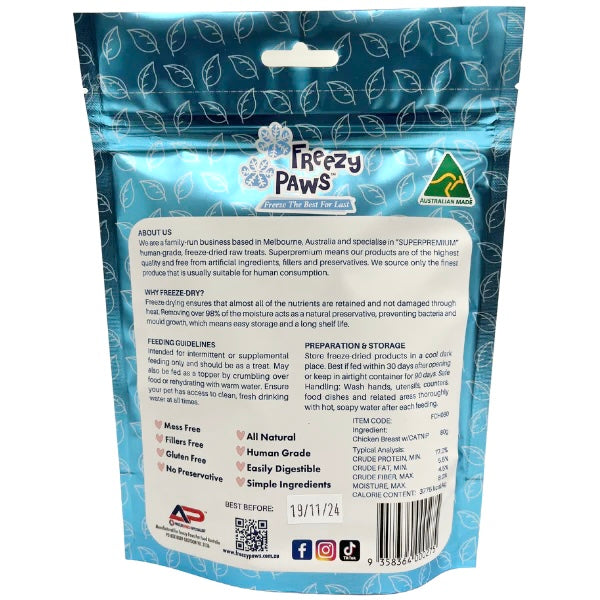 Freezy Paws Superpremium Human Grade Freeze-Dried Raw (Chicken Breast w/ Catnip) Functional Training Treats 80g